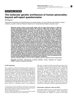 The Molecular Genetic Architecture of Human Personality