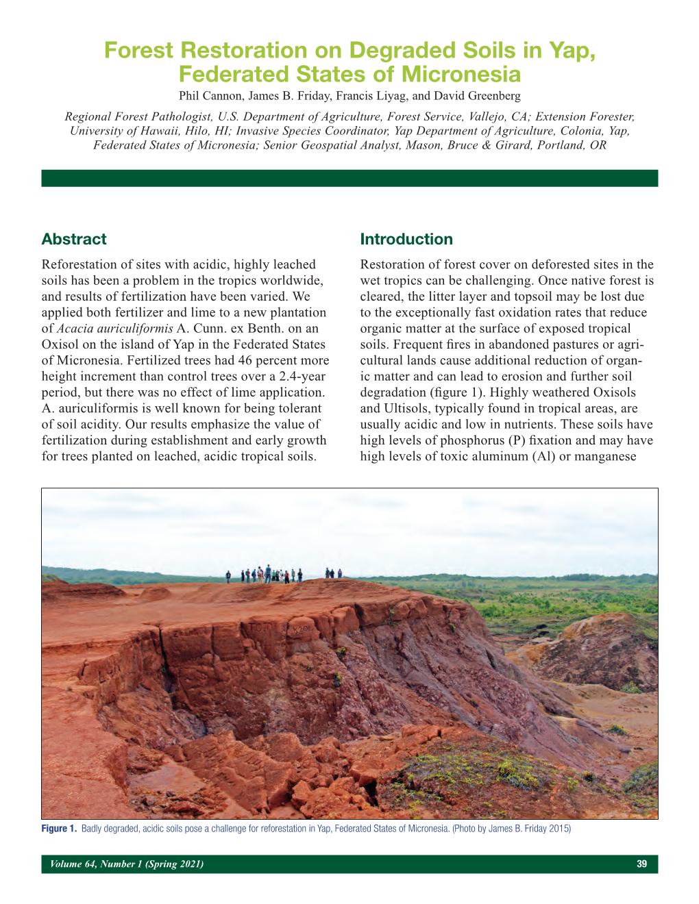 Forest Restoration on Degraded Soils in Yap, Federated States of Micronesia Phil Cannon, James B