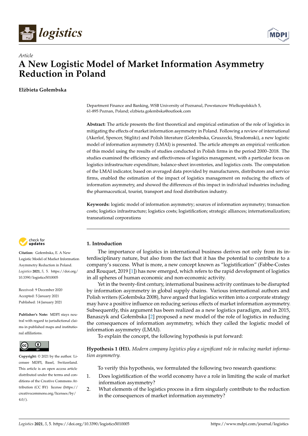 A New Logistic Model of Market Information Asymmetry Reduction in Poland