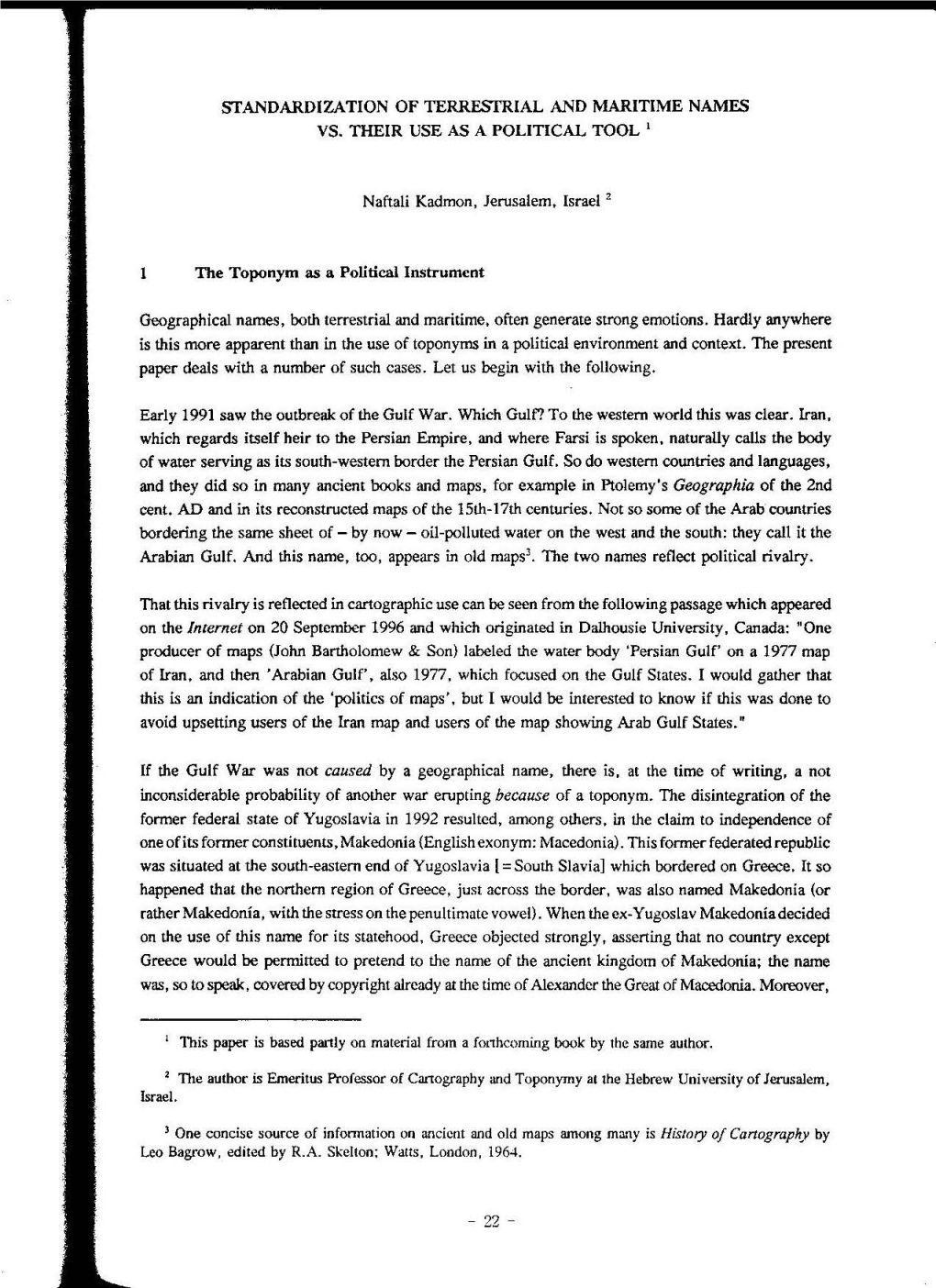 Standardization of Terrestrial and Maritime Names Vs