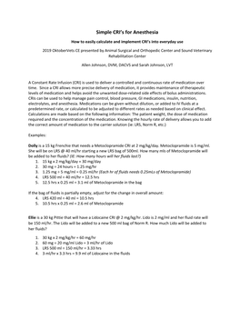 Simple CRI's for Anesthesia