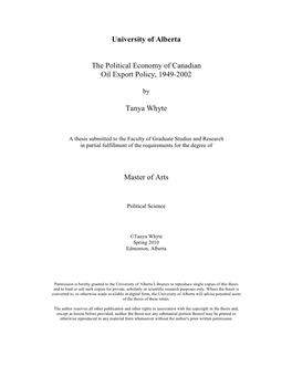 University of Alberta the Political Economy of Canadian Oil Export