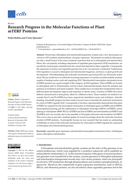 Research Progress in the Molecular Functions of Plant Mterf Proteins
