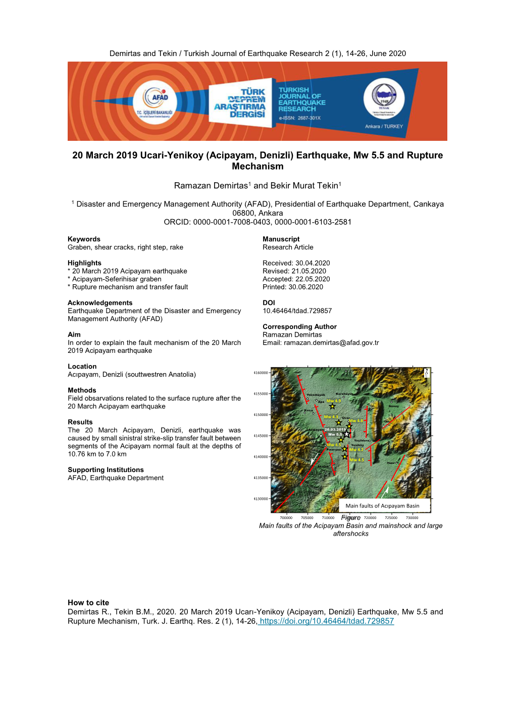 Acipayam, Denizli) Earthquake, Mw 5.5 and Rupture Mechanism