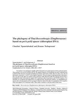 The Phylogeny of Thai Boesenbergia (Zingiberaceae) Based on Peta-Psbj Spacer (Chloroplast DNA)