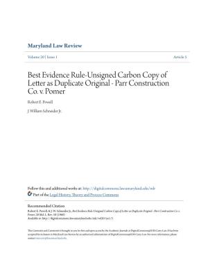 Best Evidence Rule-Unsigned Carbon Copy of Letter As Duplicate Original - Parr Construction Co
