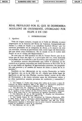 Real Privilegio Por El Que Se Desmembra Agullent De Onteniente, Otorgado Por Felipe Ii En 1585