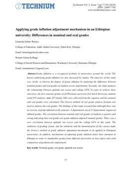 Applying Grade Inflation Adjustment Mechanism in an Ethiopian University: Differences in Nominal and Real Grades