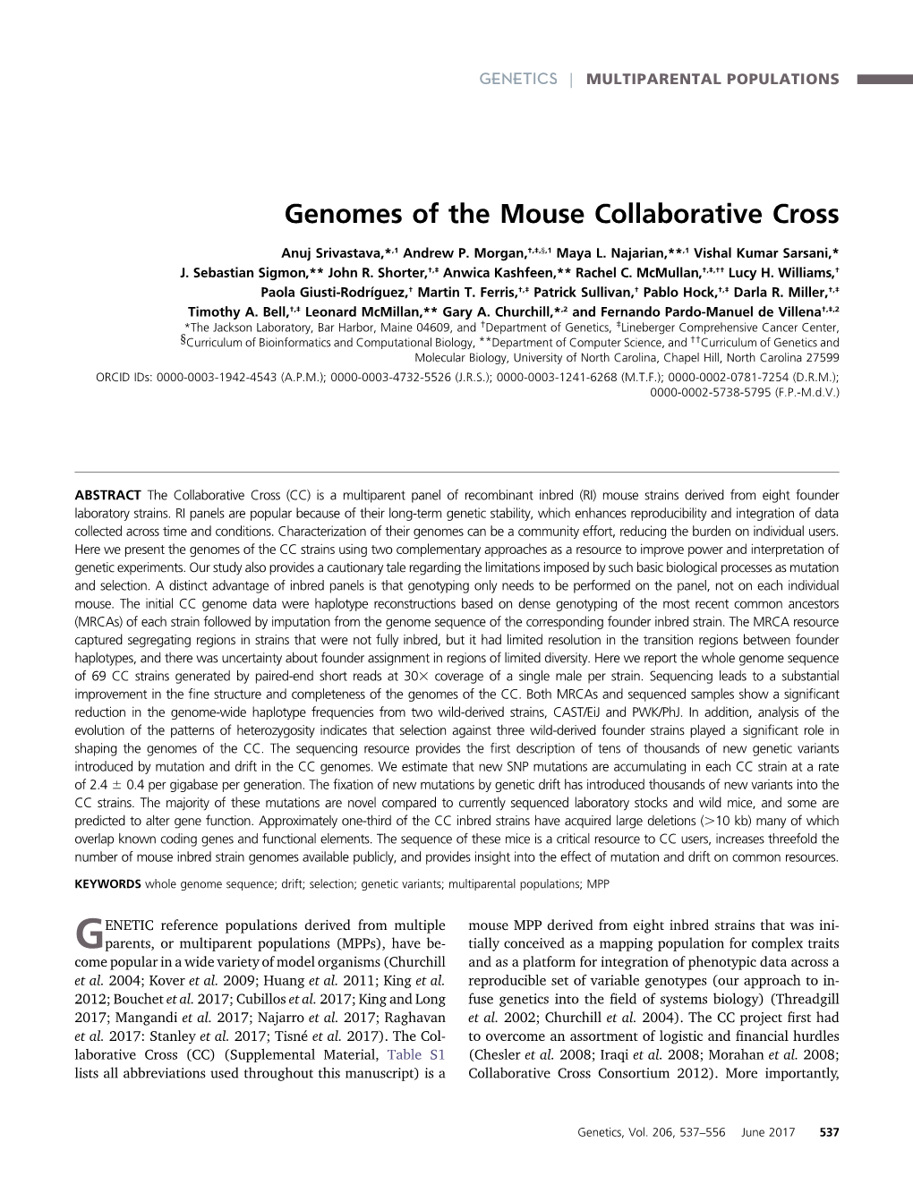 Genomes of the Mouse Collaborative Cross