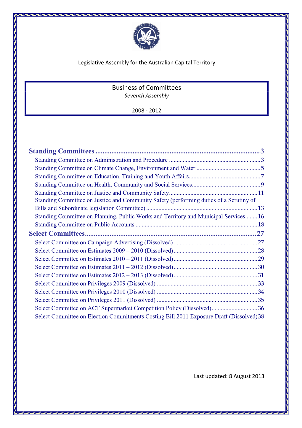 Business of Committees Seventh Assembly