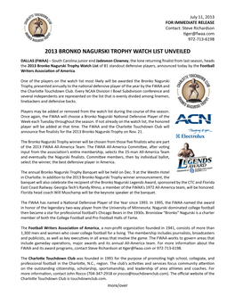 2013 Bronko Nagurski Trophy Watch List Unveiled