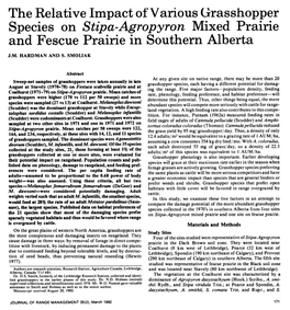 Species on Stipa-Agropyron Mixed Prairie and Fescue Prairie in Southern Alberta