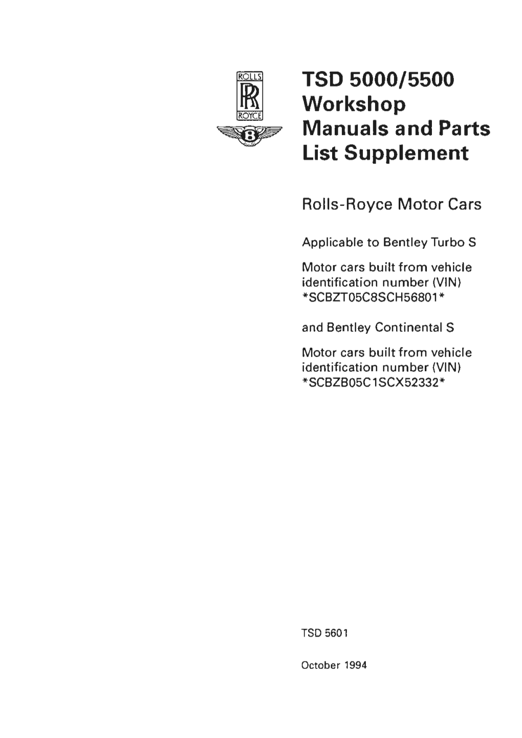 TSD 5000/5500 Workshop Manuals and Parts List Supplement