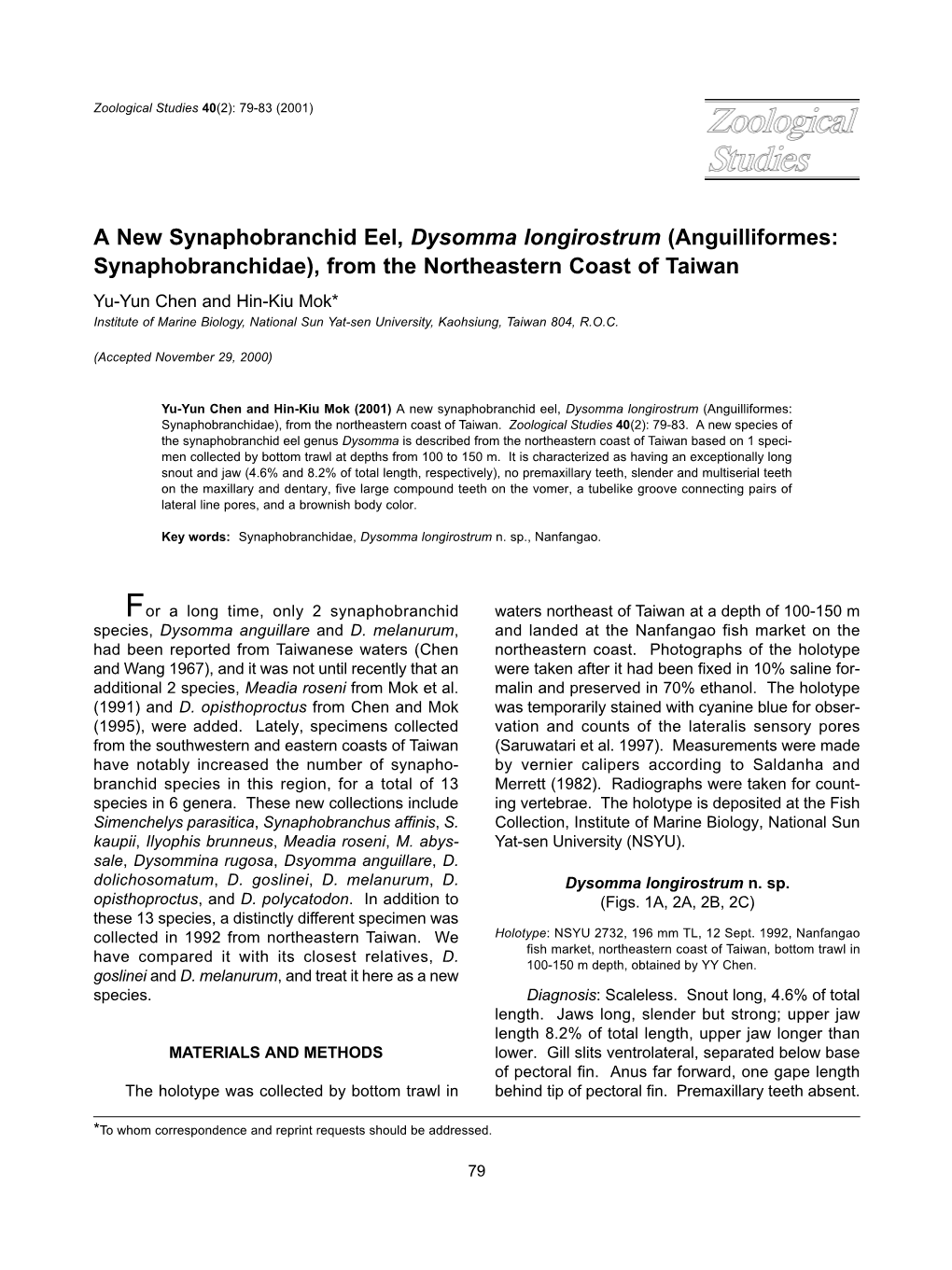 A New Synaphobranchid Eel, Dysomma Longirostrum