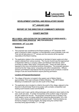 Development Control and Regulatory Board 19Th January 2006 Report of the Director of Community Services County Matter