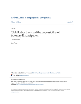 Child Labor Laws and the Impossibility of Statutory Emancipation Dana M