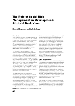 The Role of Social Risk Management in Development: a World Bank View