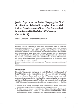 Jewish Capital As the Factor Shaping the City's Architecture. Selected Examples of Industrial Urban Development of Piotrków T