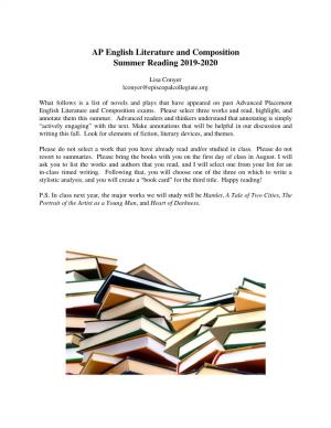 AP English Literature and Composition Summer Reading 2019-2020