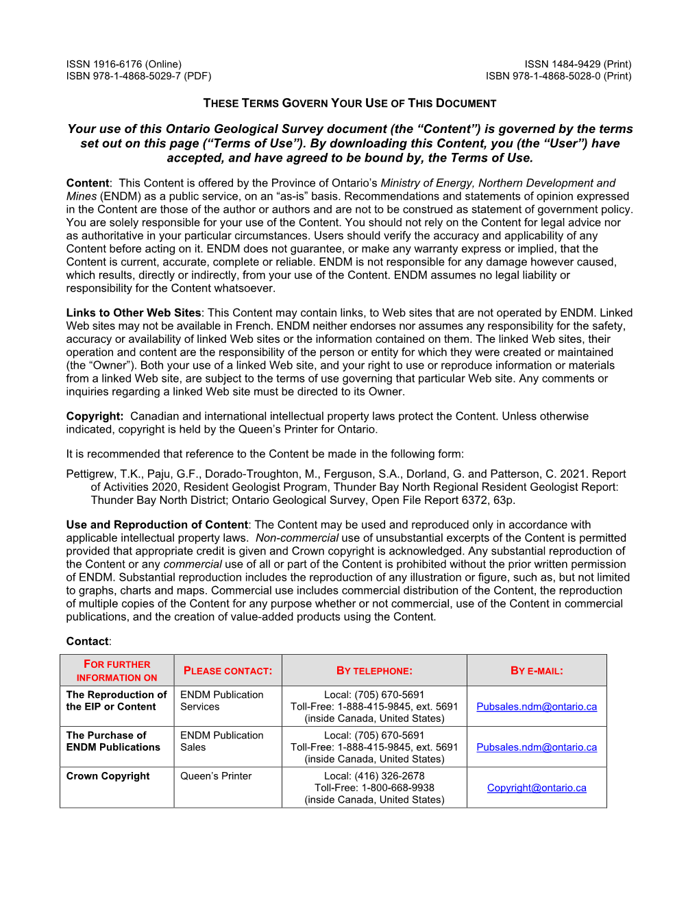 Report of Activities 2020, Resident Geologist Program, Thunder Bay