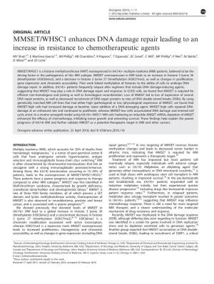 WHSC1 Enhances DNA Damage Repair Leading to an Increase in Resistance to Chemotherapeutic Agents