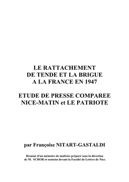 Le Rattachement De Tende Et La Brigue a La France En 1947