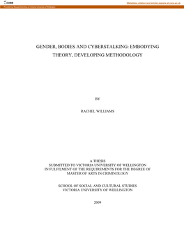 Gender, Bodies and Cyberstalking: Embodying Theory, Developing Methodology