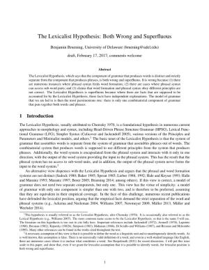 The Lexicalist Hypothesis: Both Wrong and Superfluous