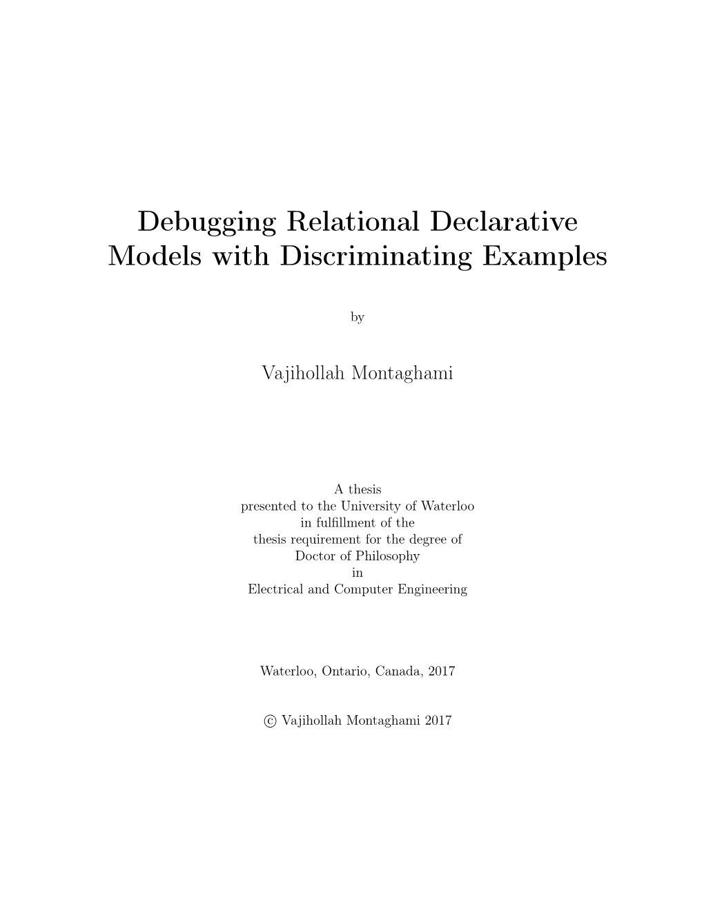 Debugging Relational Declarative Models with Discriminating Examples