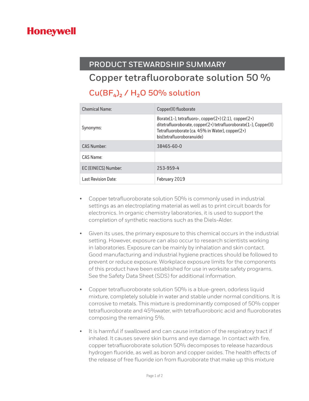 Copper Tetrafluoroborate Solution 50 % Cu(BF4)2 / H2O 50% Solution