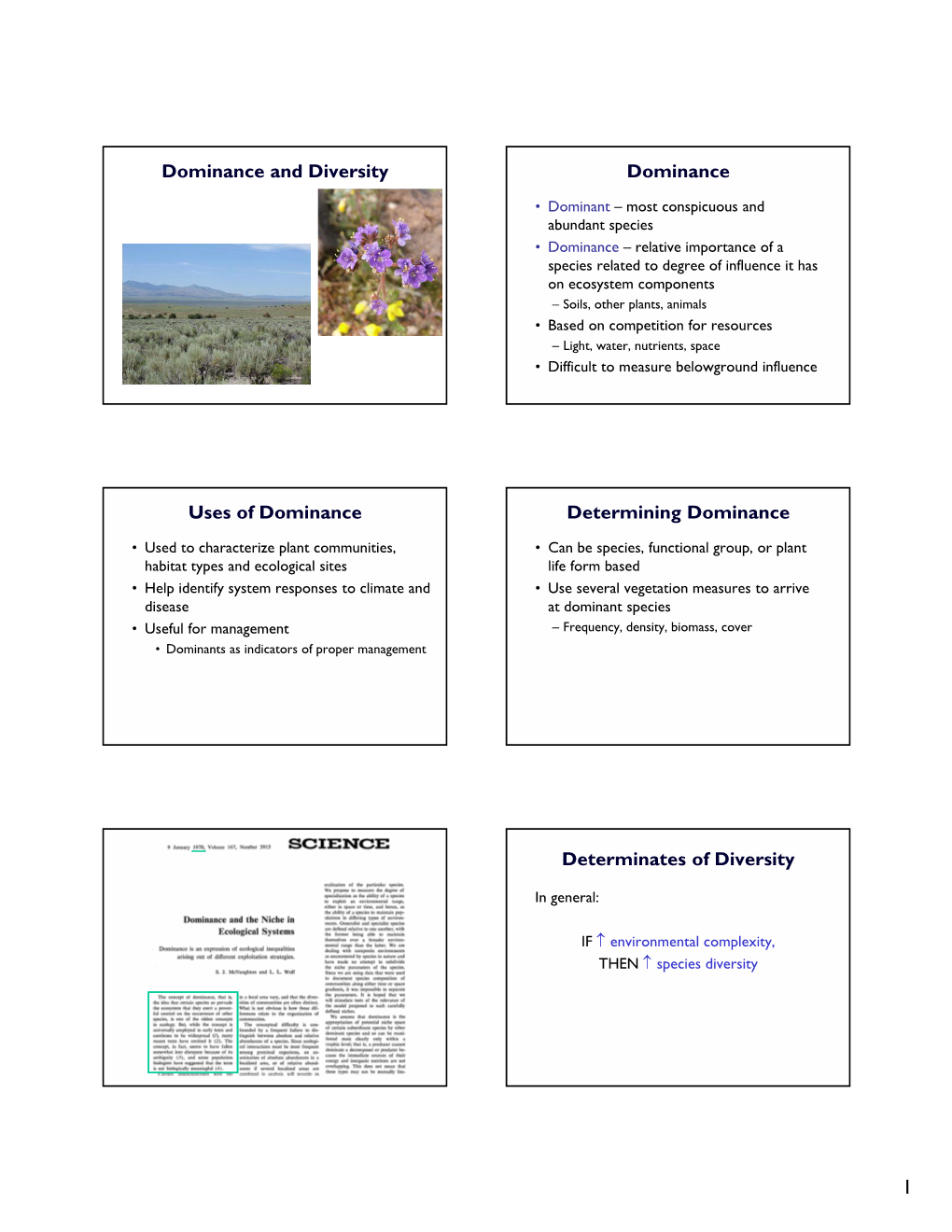 Dominance and Diversity Dominance Uses of Dominance Determining