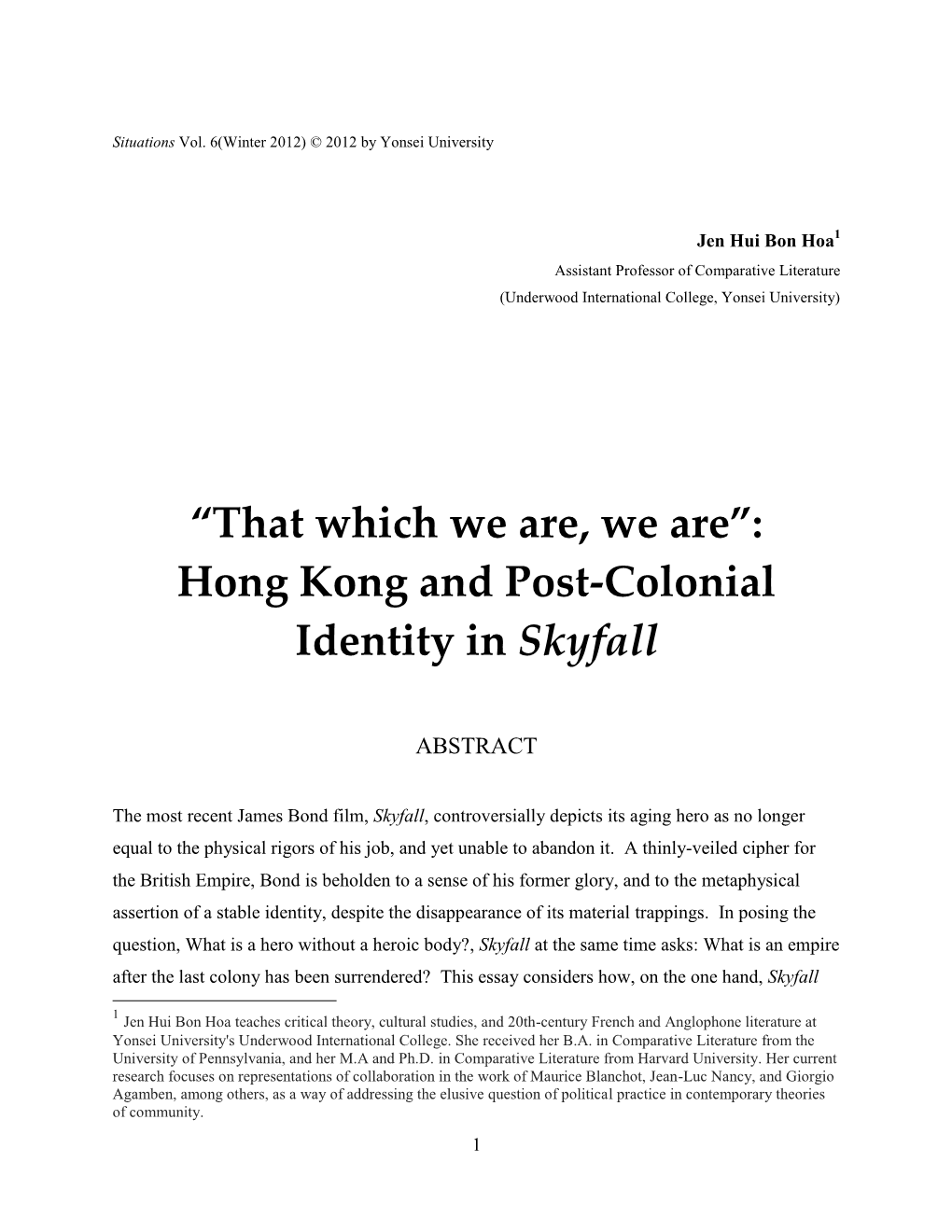 Hong Kong and Post-Colonial Identity in Skyfall