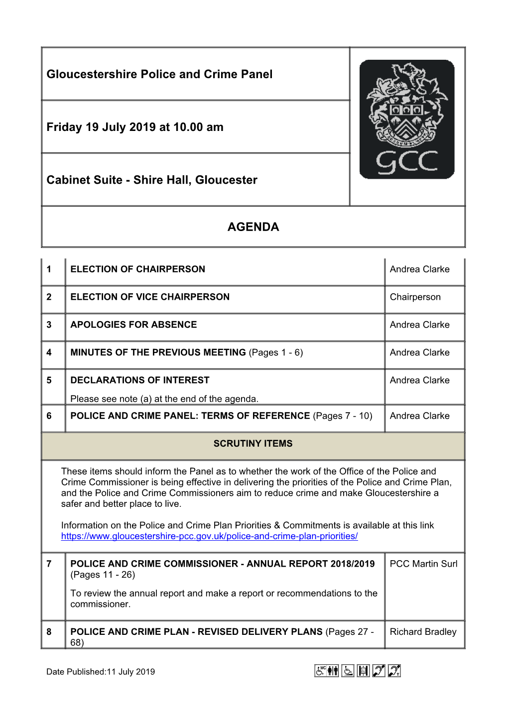 Agenda Document for Gloucestershire Police and Crime Panel, 19/07