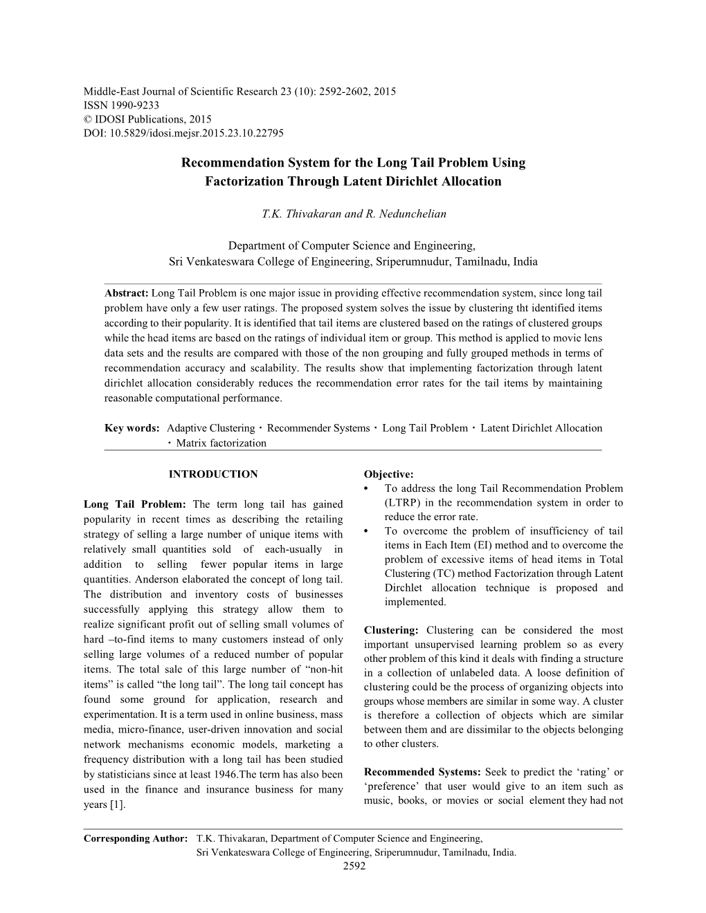 Recommendation System for the Long Tail Problem Using Factorization Through Latent Dirichlet Allocation