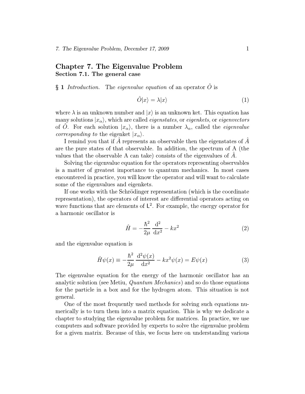 Chapter 7. the Eigenvalue Problem Section 7.1