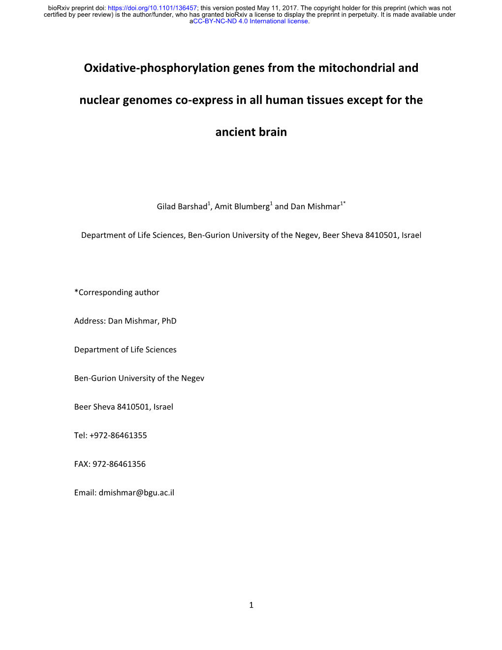 Oxidative-Phosphorylation Genes from the Mitochondrial and Nuclear