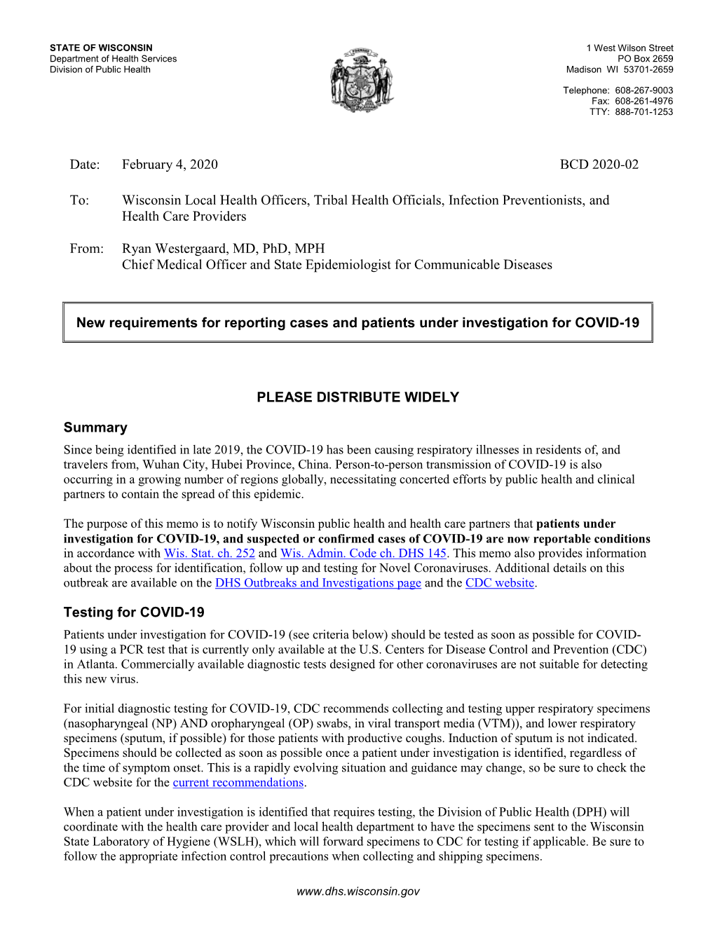 New Requirements for Reporting Cases and Patients Under Investigation for COVID-19