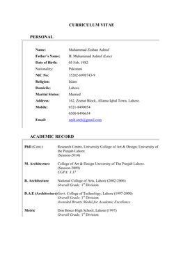 CV of Mr. Muhammad Zeshan Ashraf