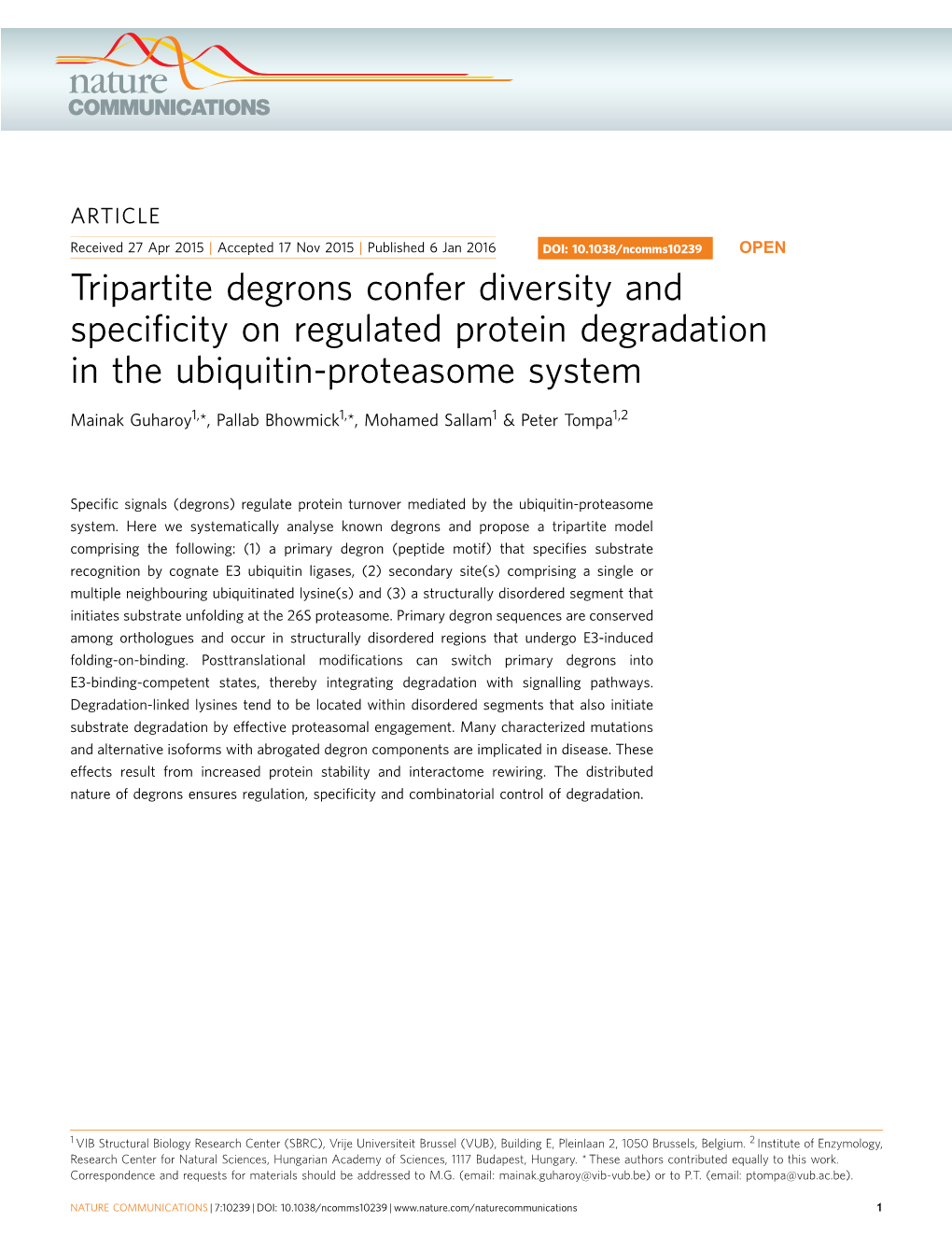 Tripartite Degrons Confer Diversity and Specificity on Regulated Protein