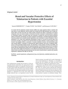 Renal and Vascular Protective Effects of Telmisartan in Patients with Essential Hypertension