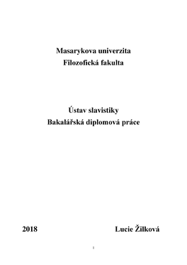 Masarykova Univerzita Filozofická Fakulta Ustav Slavistiky