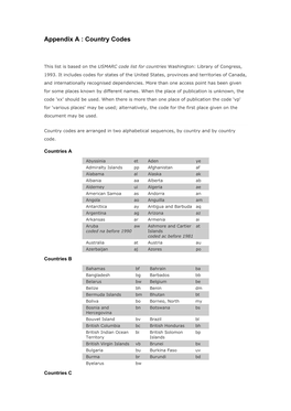 Appendix a : Country Codes