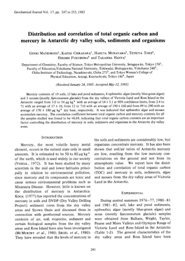 Page 1 Geochemical Journal Vol. 17, Pp. 247 to 255, 1983 Distribution and Correlation of Total Organic Carbon and Mercury in Antarctic Dry Valley Soils, Sediments and Organisms GENKI