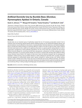 Artificial Domicile Use by Bumble Bees (Bombus; Hymenoptera: Apidae) in Ontario, Canada