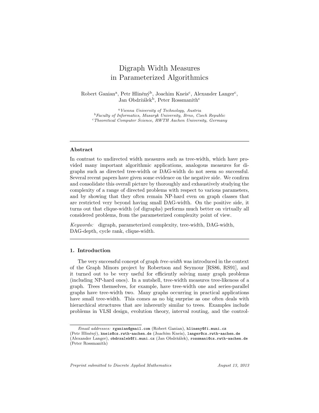 Digraph Width Measures in Parameterized Algorithmics