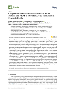 Cooperation Between Lactococcus Lactis NRRL B-50571 and NRRL B-50572 for Aroma Formation in Fermented Milk