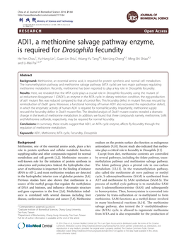 ADI1, a Methionine Salvage Pathway Enzyme, Is Required for Drosophila