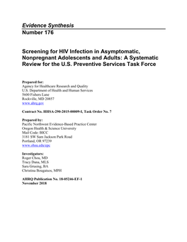 Screening for HIV Infection in Asymptomatic, Nonpregnant Adolescents and Adults: a Systematic Review for the U.S