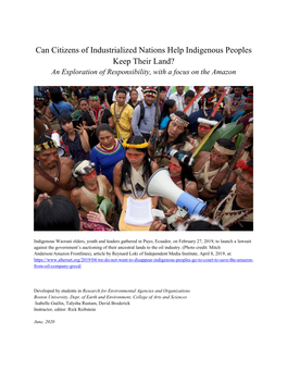 Can Citizens of Industrialized Nations Help Indigenous Peoples Keep Their Land? an Exploration of Responsibility, with a Focus on the Amazon
