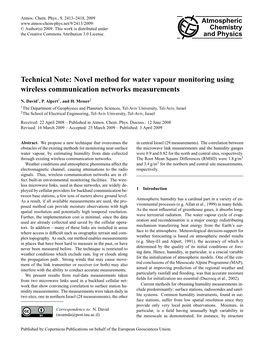 Novel Method for Water Vapour Monitoring Using Wireless Communication Networks Measurements